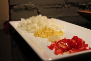 Onion, garlic, ginger, chili