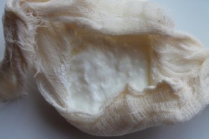 Yogurt in cheesecloth