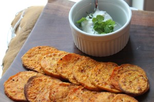 Roasted Sweet Potato Slices with Cilantro Lime Aioli